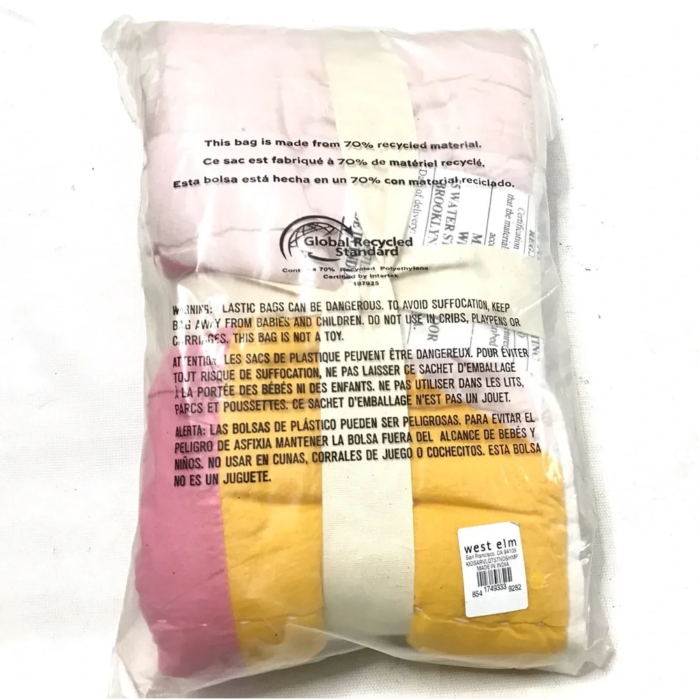 West Elm Kids Standard Pillow Sham Quilted 26 x 20” Yellow Pink Multicolor New